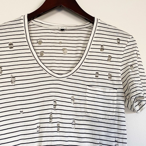 JOE’S Gilles Silk Blend V Neck Striped Tee Small - Picture 4 of 8